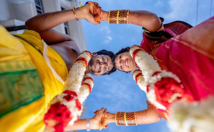 A Sundown Wedding Dream: Where a Peach Lehenga Meets Twilight Magic